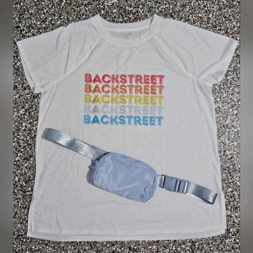 NWOT White Backstreet Boys Tee With PANDER Cross Body Bag With Adjustable Strap.